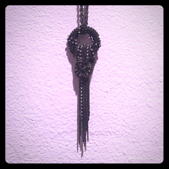 Gun-Metal Long Statement Necklace