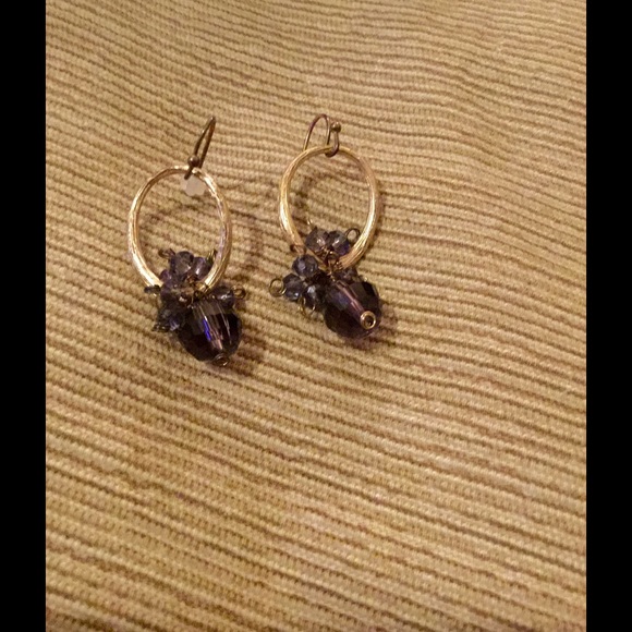 Brushed gold and amethyst colored crystal earrings