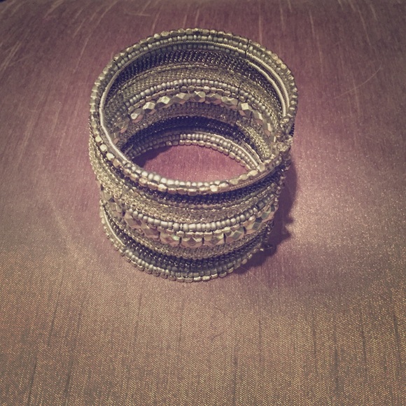 Beaded Adjustable Wire Statement Bangle
