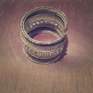 Beaded Adjustable Wire Statement Bangle