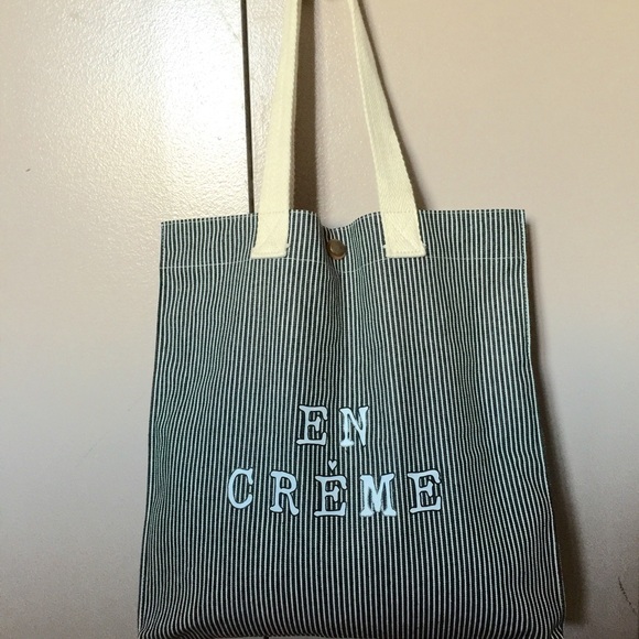 En Creme Stripe Canvas Tote Bag