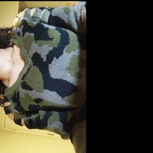 Camo cold shoulder sweater