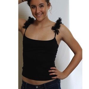 BCBG tank with feather straps