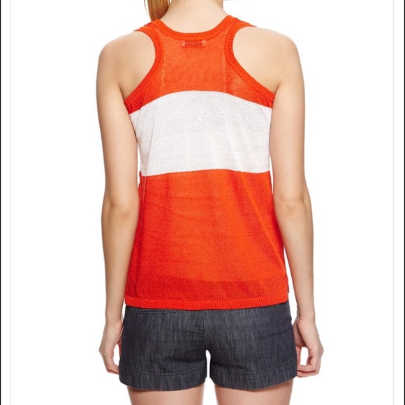 Orange & White Stripe Colorblock Racerback Tank - Picture 2 of 3