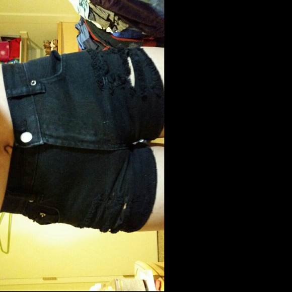 Black distressed denim shorts high-waist