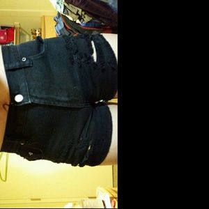 Black distressed denim shorts high-waist