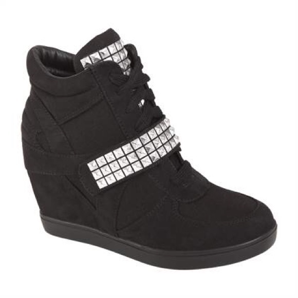 Sideline Black Wedge Fashion Sneaker w/ Studs
