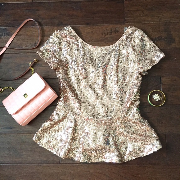 Rose Gold sequin peplum top