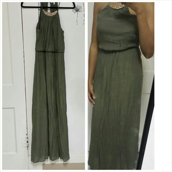 Charlotte Russe Dresses & Skirts - Beautiful Halter Style Olive Green Maxi Dress