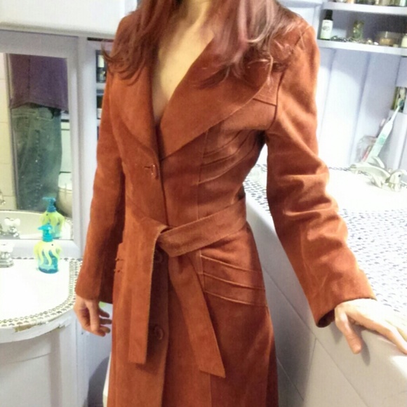 Sexy genuine leather suede trench coat jacket