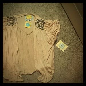 Short Sleeve Bedazzled Cardigan Top L / XL