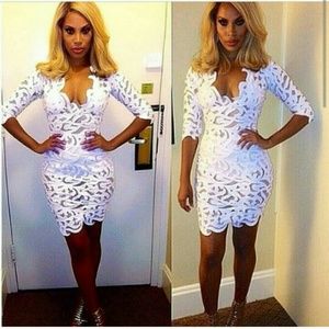 White see through mid sleeve bodycon dress