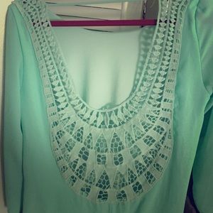 Mint green crochet back dress