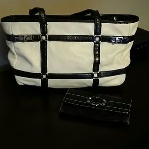Black and ivory purse matching black wallet
