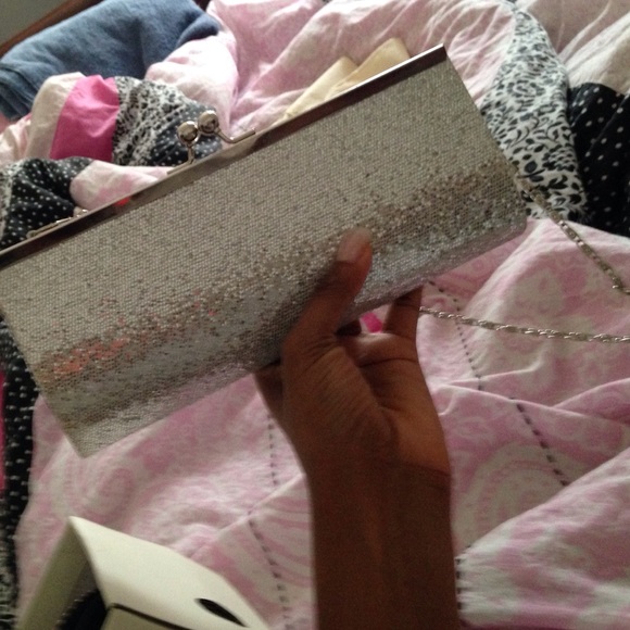 Brand new sequined silver clutch
