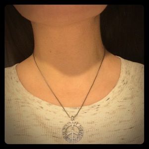 Roman Numerals/Peace sign sterling silver necklace