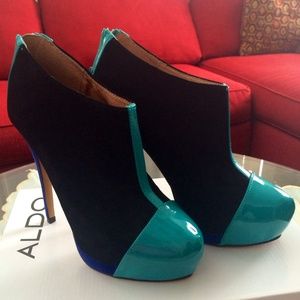ALDO Suede/Patent Leather Heeled Booties