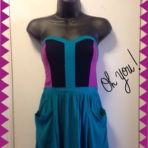 ⭐️🎉Host pick🎉Strapless teal color block dress