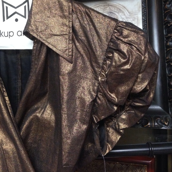 NWT! Shimmery bronze wrap front top! - Picture 2 of 3