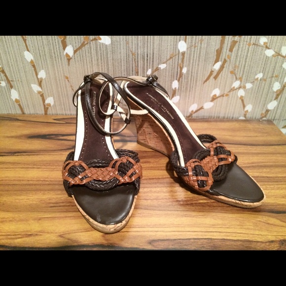 Adrienne Vittadini Brown Strappy Cork Wedge Sandal