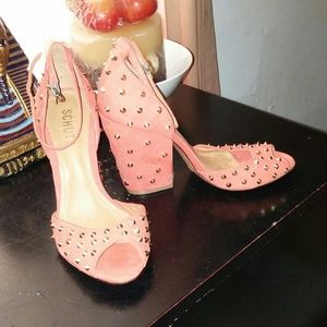 Brand new orange heels with gold studs