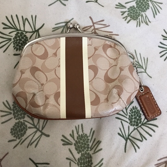Coach beige and brown coin purse