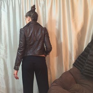 Brown vegan leather biker jacket