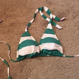 Green and white triangle swim top