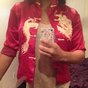 Vintage Asian dragon silk jacket free people