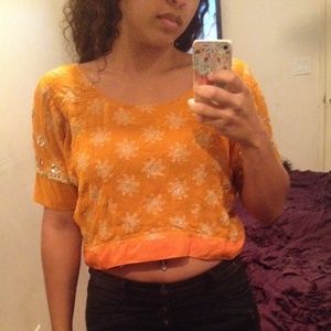 Orange vintage indian crop top Small free people