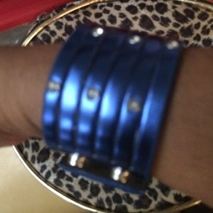 New Pretty Blue Leather Cuff w- Rhinestones!