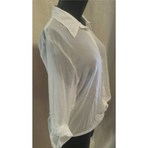PENDING! White high low sheer button down