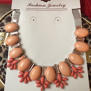 Pretty Orange & Mauve Statement Necklace! FIRM
