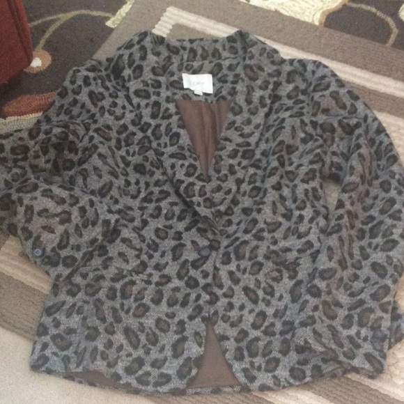ann taylor LOFT blazer petite large leopard print