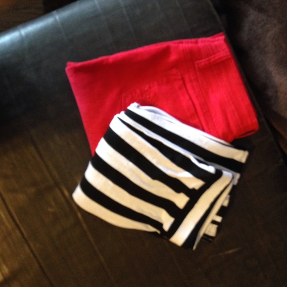 Red pants, maxi skirt