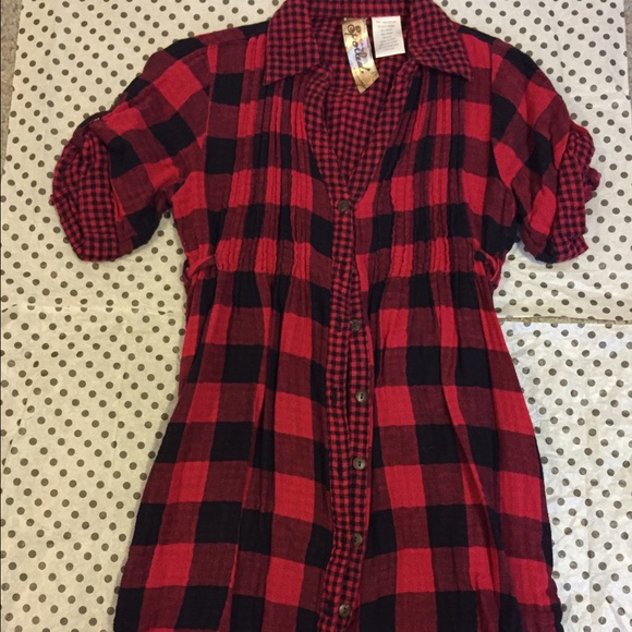 Red and Black Flannel Shirt Dress