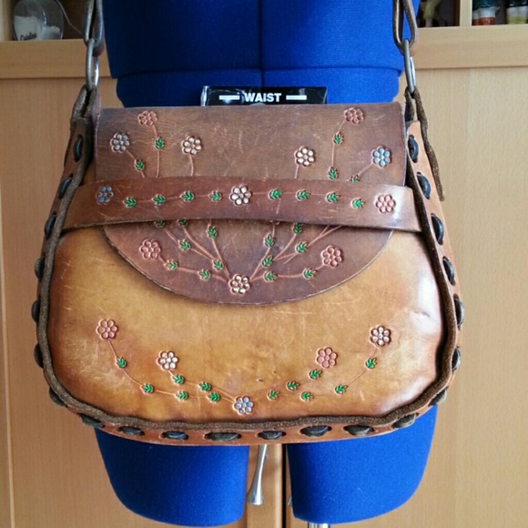 70s boho tooled leather purse