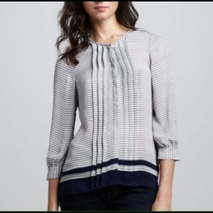 Joie  Silk Striped Pin Tucked Shirt Modine