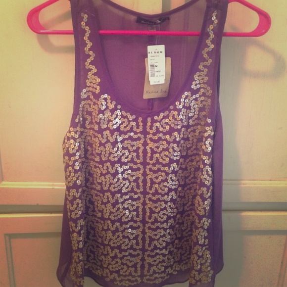 Purple sheer tank with gold sequins top