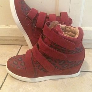 Maroon Leopard Sneaker Wedges