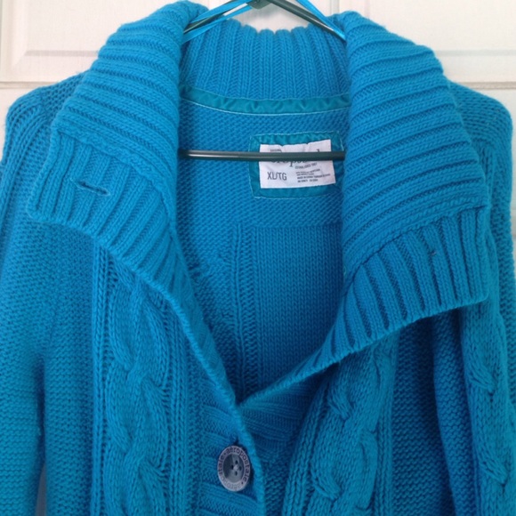 Teal Aeropostale Button-Up Knot Sweater - Picture 2 of 4