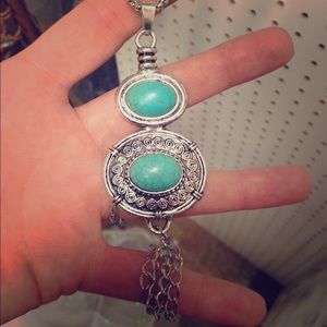 Turquoise and silver two-tier necklace