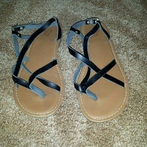 Black leather strappy sandals