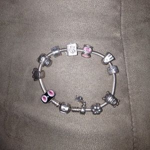 Pandora charm bracelet (silver) , charms.