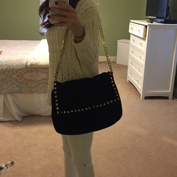 Zara black suede studded handbag