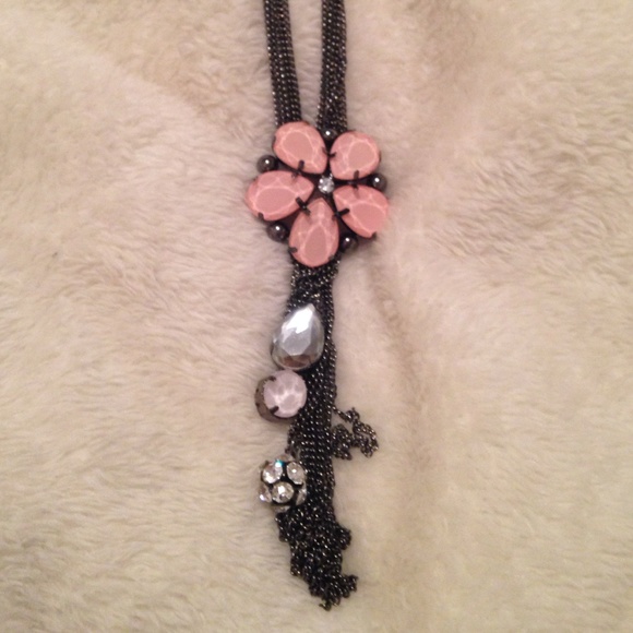 Vera Wang long silver necklace with flower