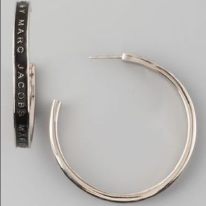 Marc By Marc Jacobs Large Black Logo Hoop Earrings