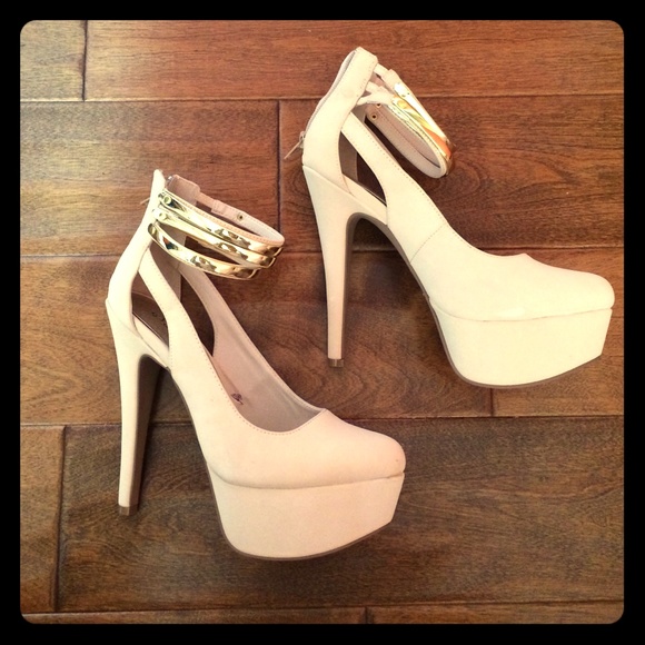 Platform Ankle Strap Nude Pumps