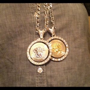 Large iced out bling diamond medusa necklace chain