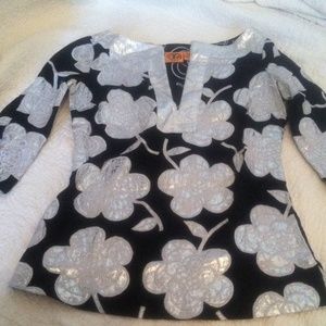 Tory burch black and silver boat neck tuning sz 0